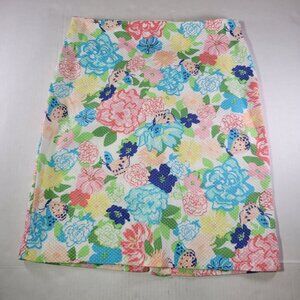 Talbots Petite Cotton Blend Multicolor Cottage Core Floral Textured Skirt 8P